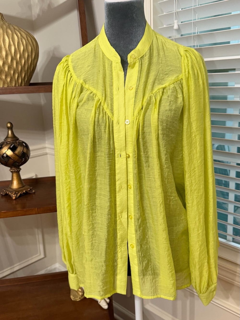 CeCe Neon Yellow Lightweight Button-Down Blouse